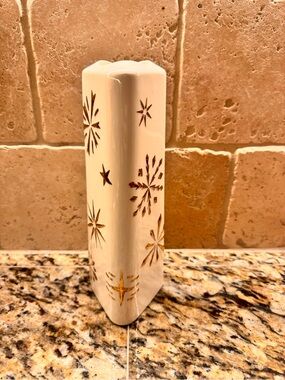 MCM 1950’s White Ceramic Starburst Accent Candle Holder with Gold Details